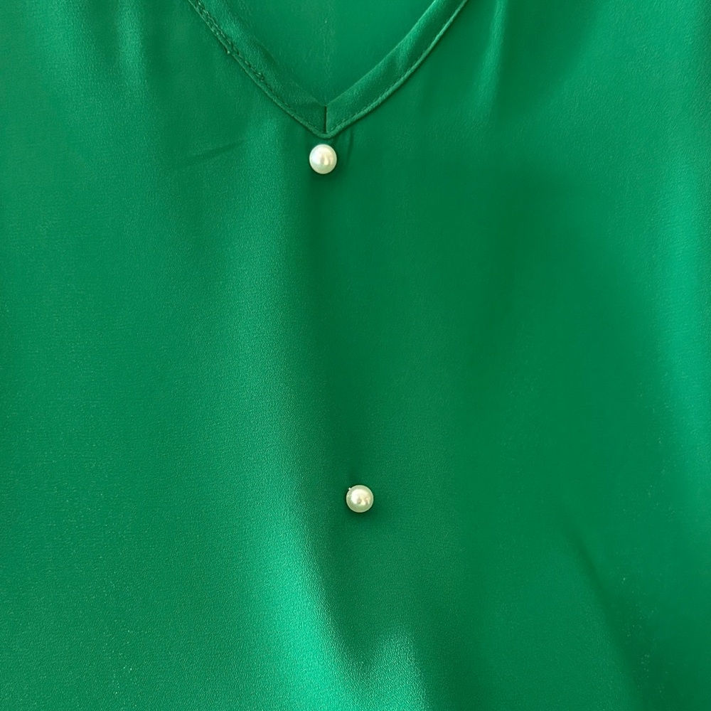 SHEIN Vibrant Green V-Neck Blouse - Picture 4 of 5